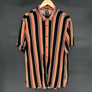 Guess Mens Pali Striped Shirt XL Orange Black Button Up Slim Fit Night Out Party